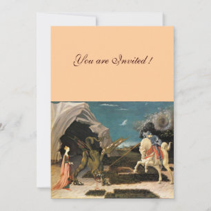 Invitation SAINT GEORGE ET LE DRAGON, marron, bleu rouge rose