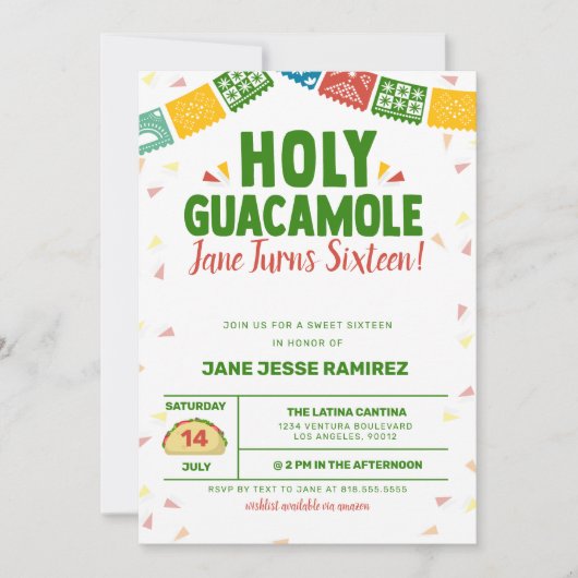 Invitation Saint-Guacamole 16ème anniversaire Fiesta (Devant)
