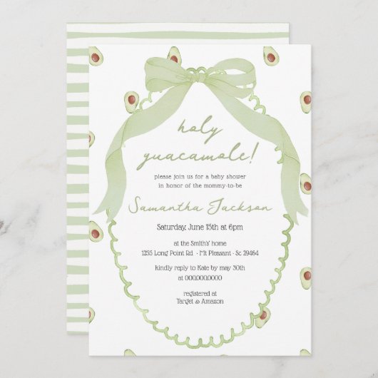 Invitation Saint-Guacamole Avocado Baby shower à mâchoires ne (Devant / Derrière)