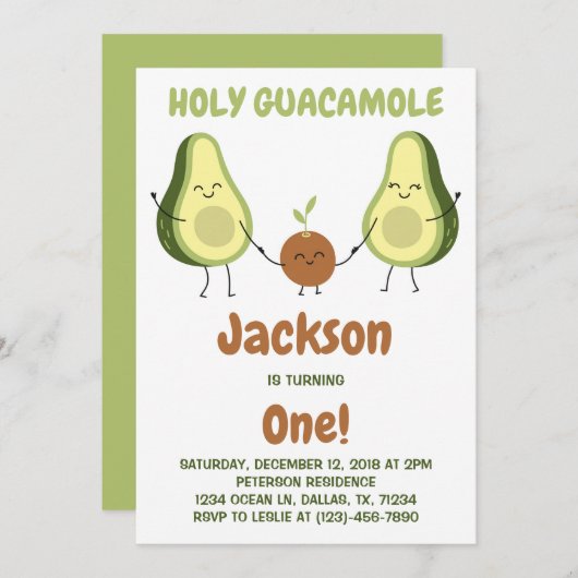 Invitation Saint Guacamole Avocado fête d'anniversaire (Devant / Derrière)