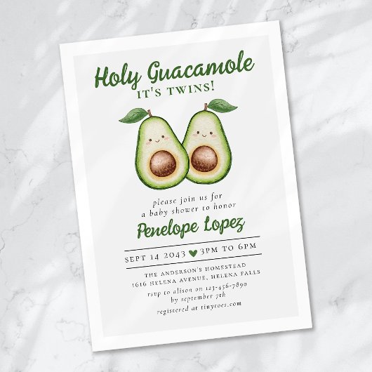 Invitation Saint Guacamole C'est le Baby shower des jumeaux