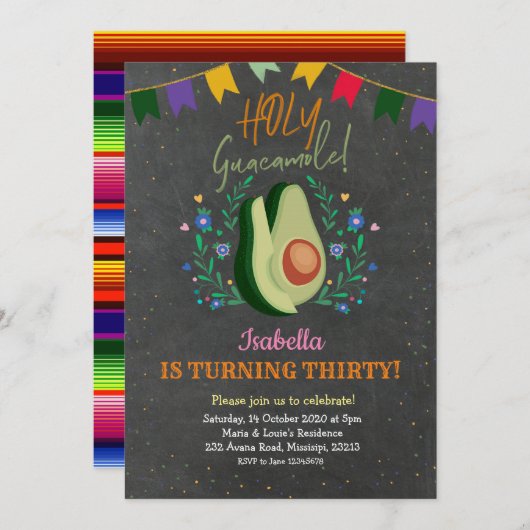 Invitation Saint Guacamole Chalkboard Mexicaine Anniversaire (Devant / Derrière)