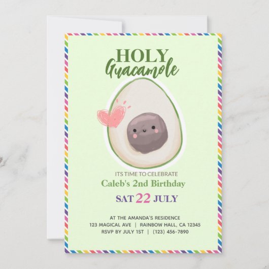Invitation Saint Guacamole Fiesta Avocado Kiwaii Anniversaire (Devant)