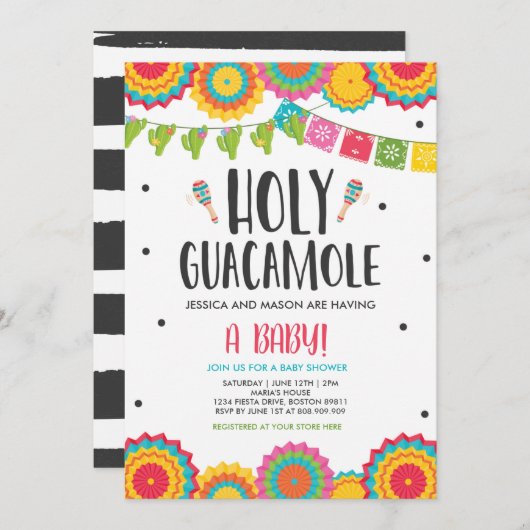 Invitation Saint Guacamole Fiesta Baby shower Cactus (Devant / Derrière)
