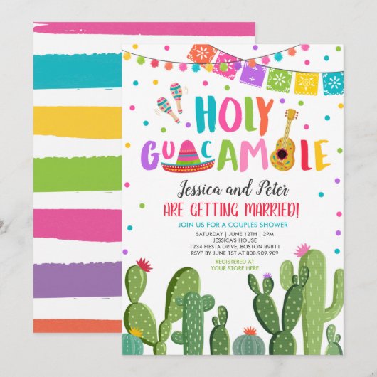 Invitation Saint Guacamole Fiesta Cactus Couples Douche (Devant / Derrière)