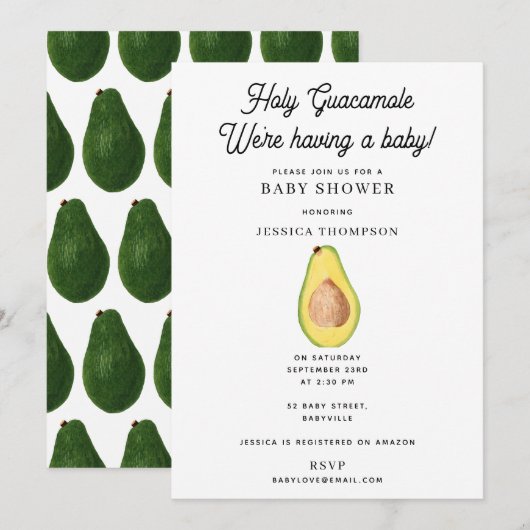 Invitation Saint Guacamole Nous avons un Baby shower (Devant / Derrière)