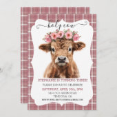 Invitation Saint-Highland Vache Anniversaire rose (Devant / Derrière)