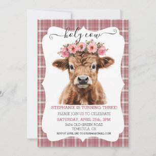 Invitation Saint-Highland Vache Anniversaire rose