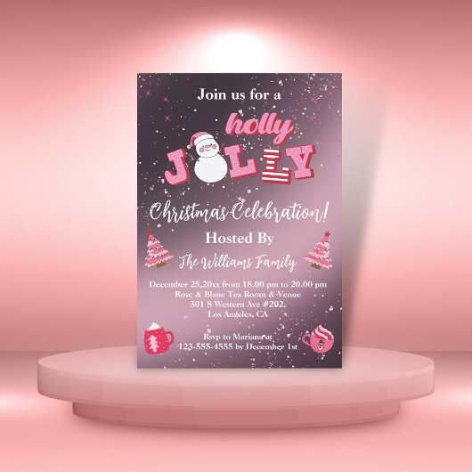 Invitation saint jolly parties scintillant métalliques roses 