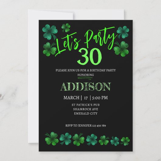 Invitation Saint Patrick Day Anniversaire Faisons la fête sha (Devant)