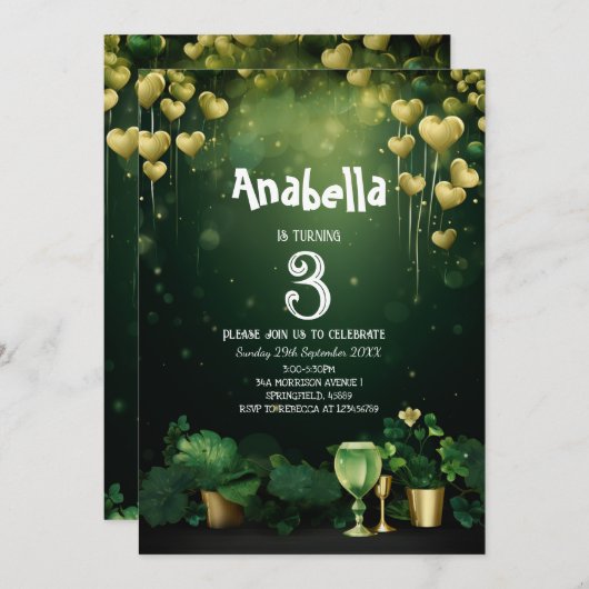 Invitation Saint Patrick fête d'anniversaire girofle et ballo (Devant / Derrière)