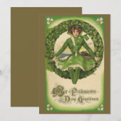 Invitation Saint-Patrick vintage, Couronne avec jeune Irlanda (Devant / Derrière)