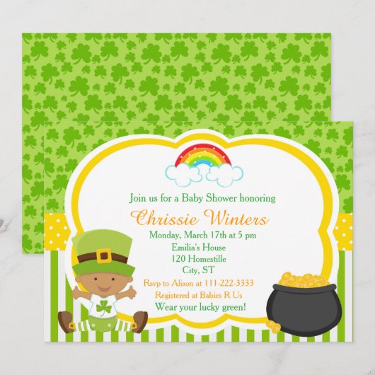 Invitation Saint Patrick's Day Baby shower afro-américain (Devant / Derrière)