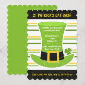 Invitation Saint Patrick's Day Bassh Green Top Hat Stripes In (Devant / Derrière)