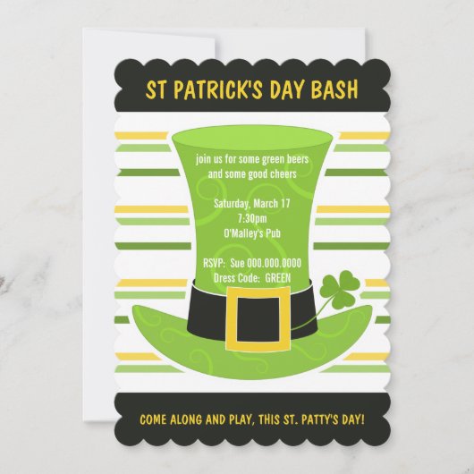 Invitation Saint Patrick's Day Bassh Green Top Hat Stripes In (Devant)