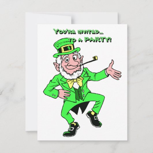 Invitation Saint Patrick's Day Dancing Leprechaun Shamrocks (Devant)