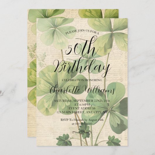 Invitation Saint Patrick's Day Femmes 50e anniversaire (Devant / Derrière)