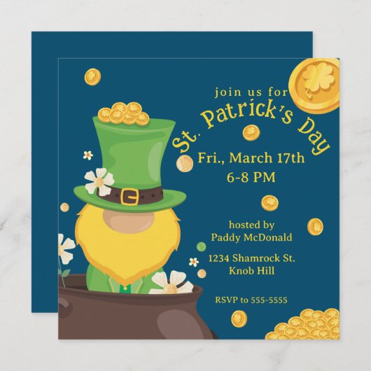 Invitation Saint Patrick's Day Leprechaun en Pot d'Or (Devant / Derrière)