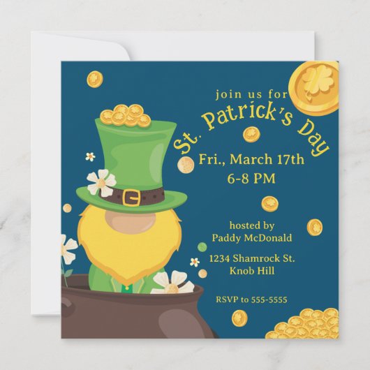 Invitation Saint Patrick's Day Leprechaun en Pot d'Or (Devant)