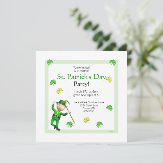 Invitation Saint Patrick's Day Leprechaun et Shamrock (Debout devant)