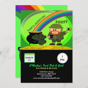 Invitation Saint Patrick's Day Leprechaun, Pot d'or, Shamrock