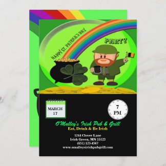 Invitation Saint Patrick's Day Leprechaun, Pot d'or, Shamrock