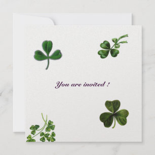 Invitation SAINT PATRICK'S DAY PARTY shamrock vert glace blan