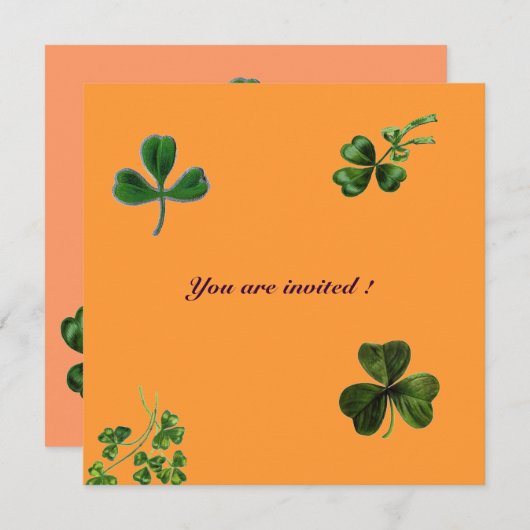 Invitation SAINT PATRICK'S DAY shamrock, orange, vert (Devant / Derrière)