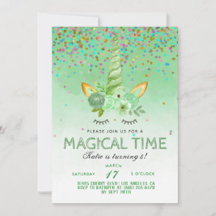 Invitation Saint Patrick's Day Unicorn Birthday