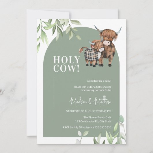 Invitation Saint-Vache Baby shower de la ferme Arch Green Hig (Devant)