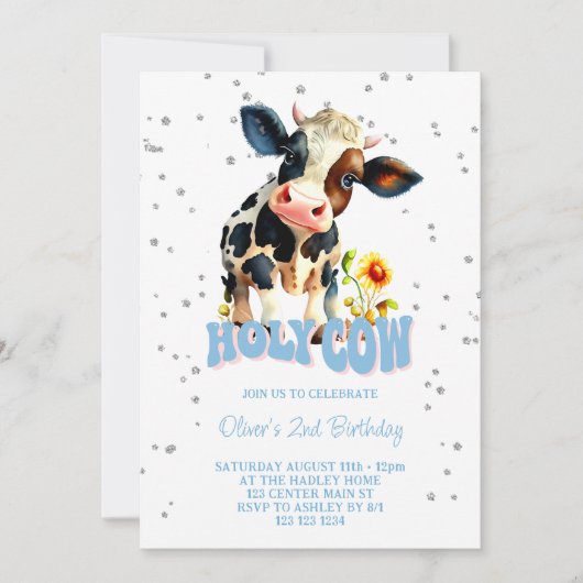Invitation Saint Vache bleu 2e anniversaire (Devant)