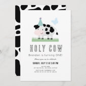 Invitation Saint Vache Bleu Casquette papillon garçon 1er ann (Devant / Derrière)