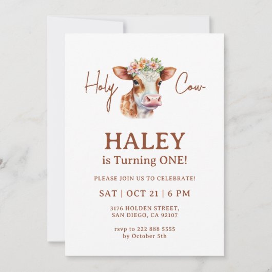 Invitation Saint Vache Brown Rustique Chic 1er bébé anniversa (Devant)