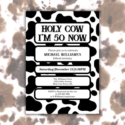 Invitation Saint Vache drôle noir blanc 50e anniversaire
