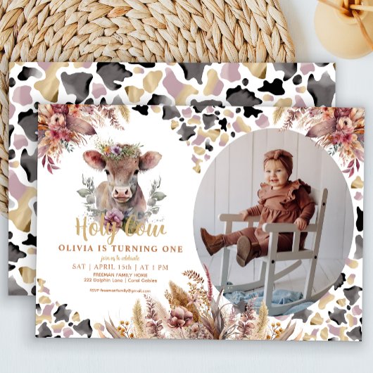 Invitation Saint Vache Floral 1er anniversaire Photo Invitati