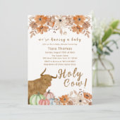 Invitation Saint-Vache Floral Automne Highland Baby shower de (Debout devant)