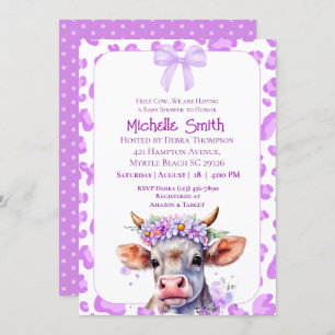 Invitation Saint-Vache Floral Baby shower pourpre