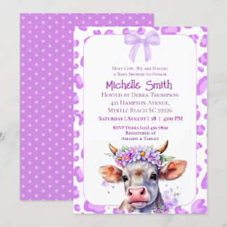 Invitation Saint-Vache Floral Baby shower pourpre