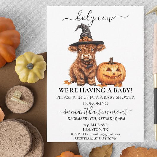 Invitation Saint-Vache Halloween Highland Calf Baby shower