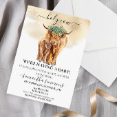 Invitation Saint-Vache Highland Calf Baby shower Aquarelle Or