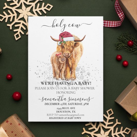 Invitation Saint-Vache Highland Calf Baby shower Noël