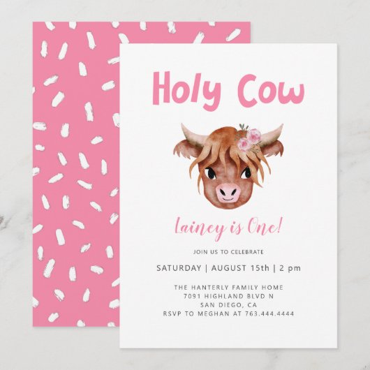 Invitation Saint-Vache Highland Cow Girl Anniversaire (Devant / Derrière)