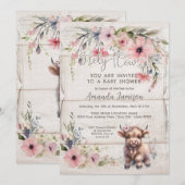 Invitation Saint-Vache Highland Floral mignonne Baby shower a (Devant / Derrière)