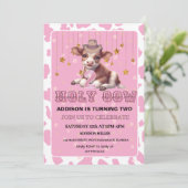 Invitation Saint Vache Je suis deux coquette rose fête d'anni (Debout devant)