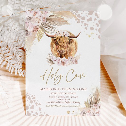 Invitation Saint Vache Je suis un Boho Pampas Highland Vache