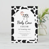 Invitation Saint Vache Je suis une fille rose 1er anniversair (Debout devant)