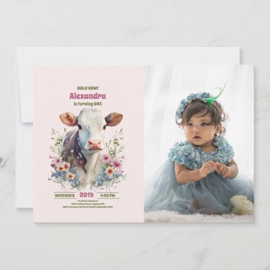 Invitation Saint Vache Je suis une vache fille 1er anniversai (Devant)