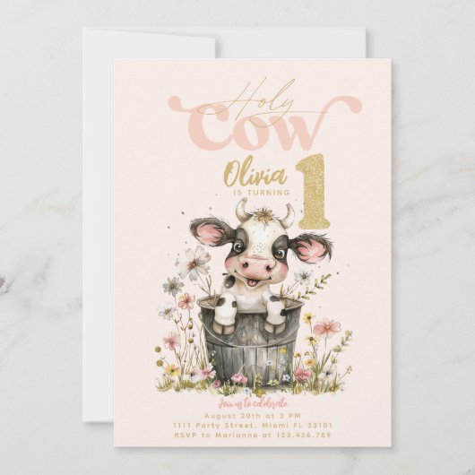 Invitation Saint Vache Je suis une vache fille rose premier a (Devant)