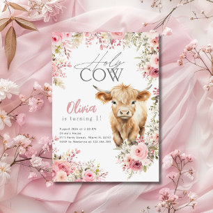 Invitation Saint Vache Je suis une vache Highland Rose Floral