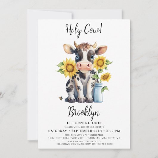 Invitation Saint-Vache mignonne Ferme moderne Animal 1er Anni (Devant)